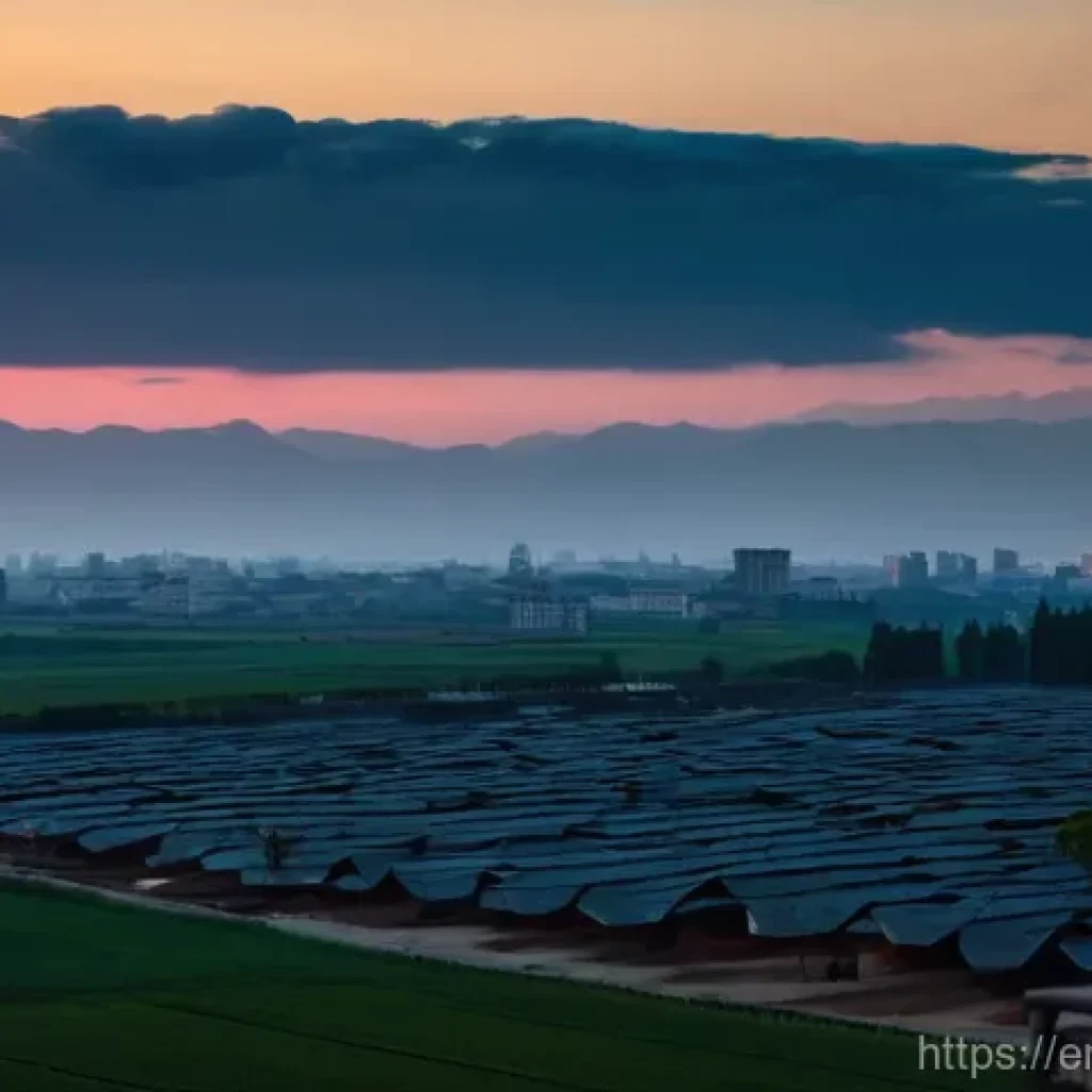 북한의 에너지 전력 부족과 대책 - **Prompt:** A wide, atmospheric shot contrasting urban and rural resilience. In the foreground, a bu...
