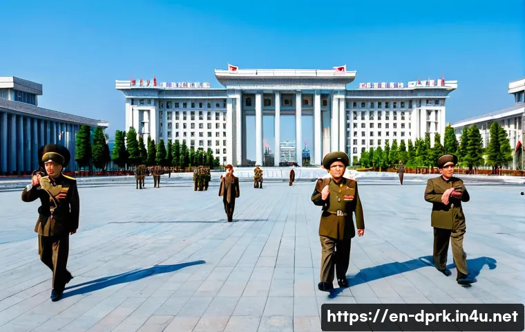 북한의 관광객   외국인의 인식과 경험 - A carefully controlled tourist group walking through a clean, orderly city square in Pyongyang, Nort...