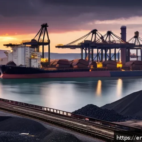 Home 31 북한의 교역품 주요 수출입 상품 - A detailed industrial port scene at dusk showing large cargo ships unloading coal and iron ore onto ...